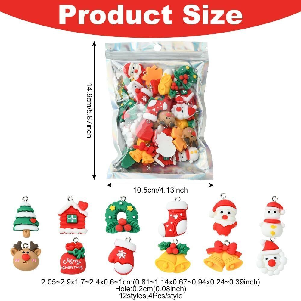 2417 48pcs Christmas Resin Charms, 13 Styles Mixed Color Christmas Bell - Picture 4 of 7